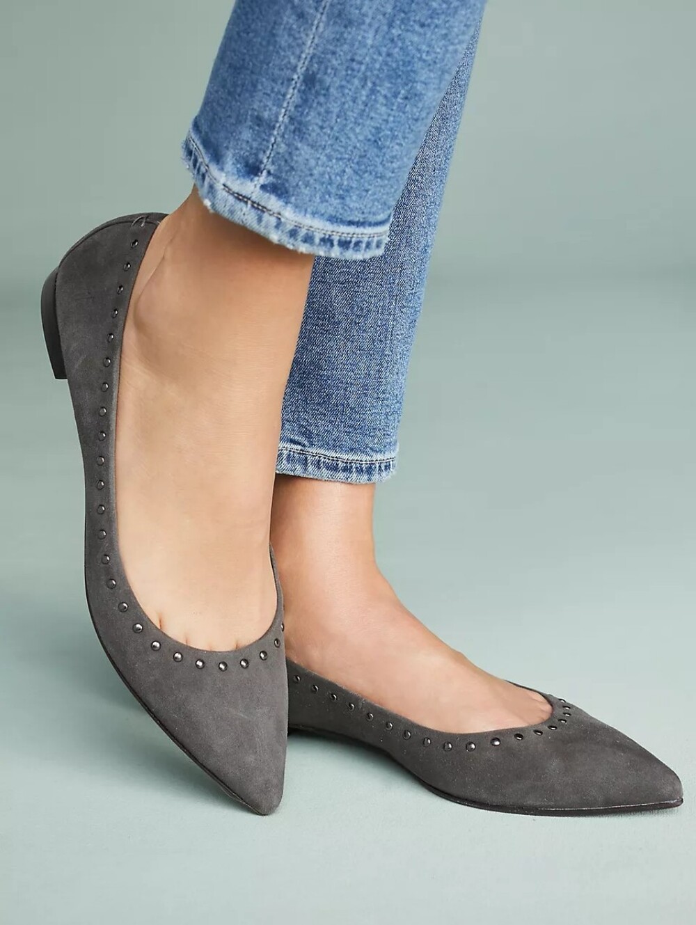 Frye Blue Suede Studded Pointed Toe Flats Size 6